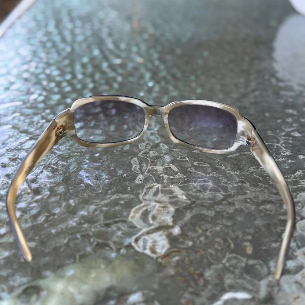 Kate Spade Rectangle Sunglass Glasses Frames Blue Tan Crystal Logo Made in Italy